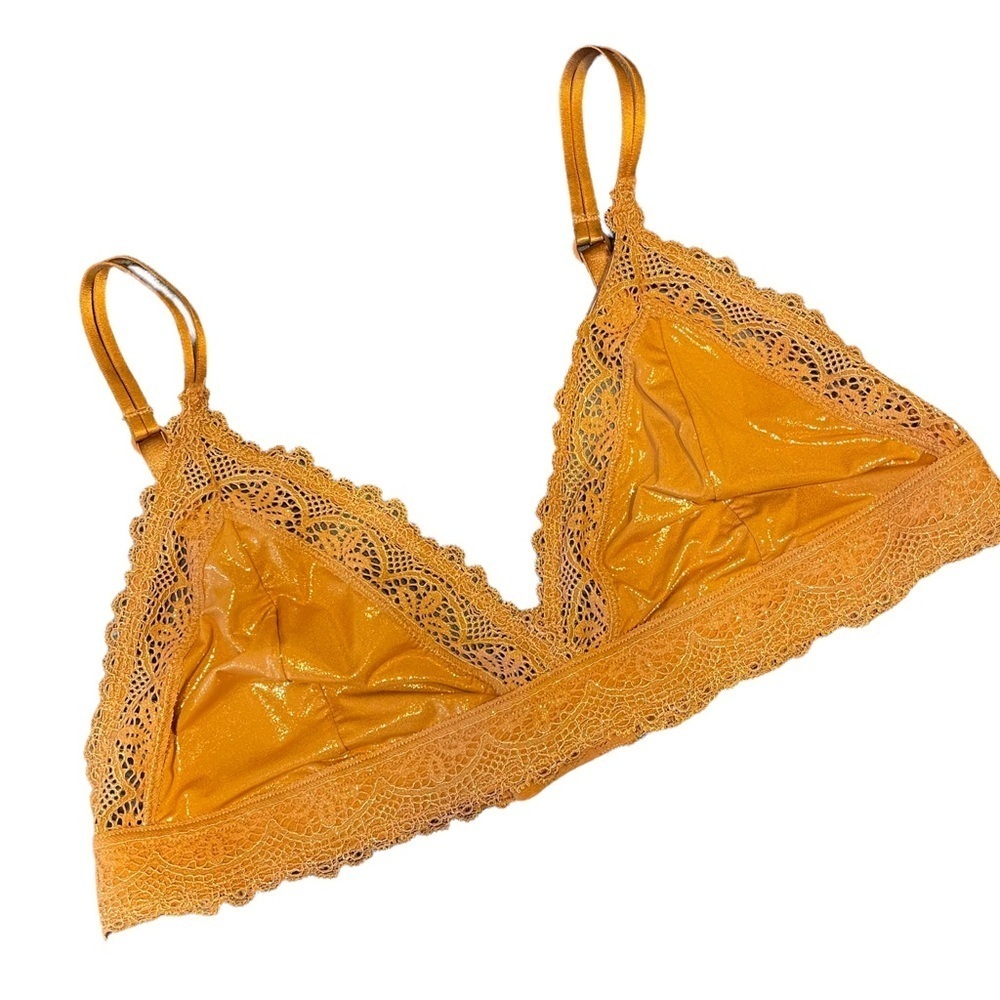 Auden Bronze Shimmery Foil Unlined Triangle Bralette Women's Large‎ NWT
